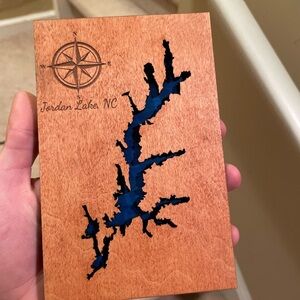 Customizable Wooden Map Art with Blue Inlay